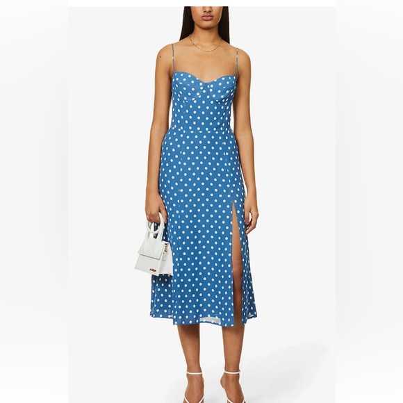Reformation Juliette Polka Dot-Print Crepe Midi Dress - Picture 2 of 7